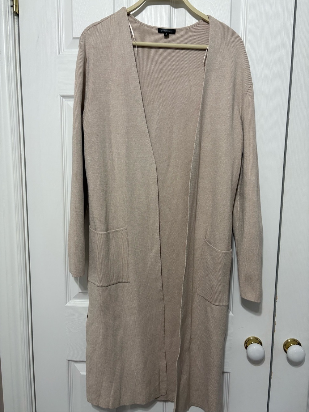 Dynamite Long Open-Front Cardigan - Light Taupe